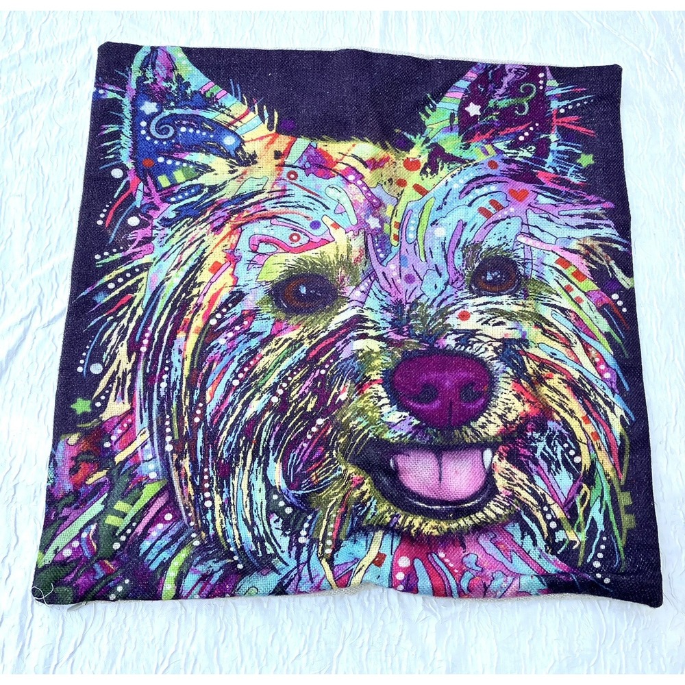 Yorkie Pop Art Pillow Cover Colorful Yorkshire Terrier Dog Decor 17.5x17.5